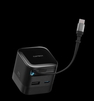 CUKTECH 65W Charger with Built-in Retractable Cable 3 Ports (2C1A) Charge Simultaneously