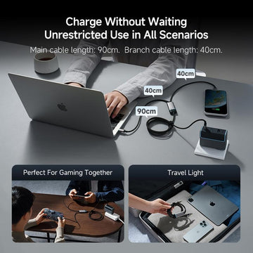 CUKTECH Dual-Port USB-C Charging Cable | 100W Fast Charge Two Devices at Once | Auto Power-Off