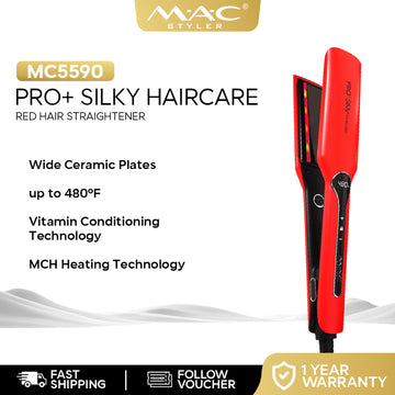 MAC Styler PRO+ Silky Haircare Red Hair Straightener Flat Iron MC5590