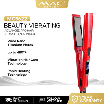 MAC Styler Beauty Vibrating Advanced Pro Straightener Hair Iron in Red MC5622